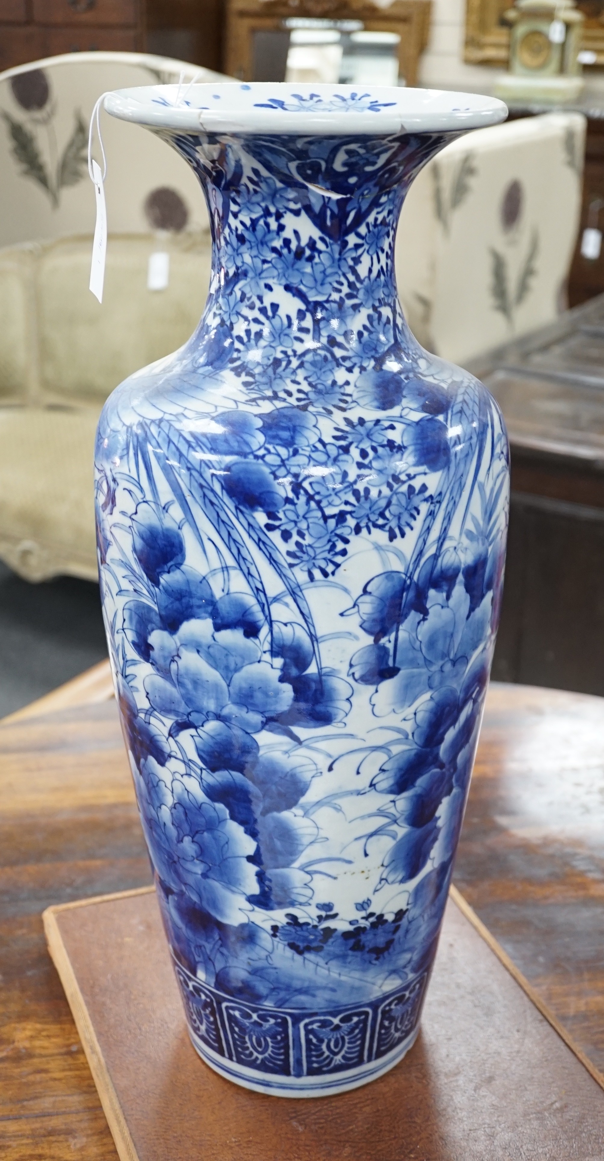 A Japanese blue and white vase-61 cms high.